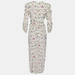 Pre Owned Isabel Marant Yellow Printed Silk Gathered Detail Dress S