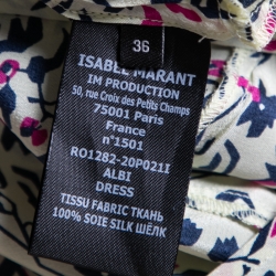 Pre Owned Isabel Marant Yellow Printed Silk Gathered Detail Dress S