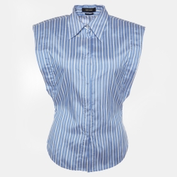 Isabel Marant Blue Striped Silk Enza Sleeveless Shirt S