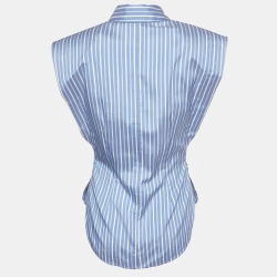 Isabel Marant Blue Striped Silk Enza Sleeveless Shirt S