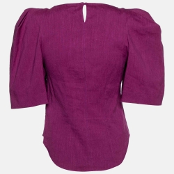 Pre Owned Isabel Marant Purple Linen Blend Fergyo Puff Sleeve Top S