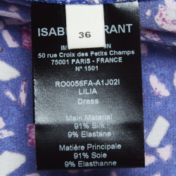 Pre Owned Isabel Marant Purple Printed Silk Blend Ruched Long Dress S