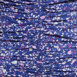 Pre Owned Isabel Marant Purple Printed Silk Blend Ruched Long Dress S