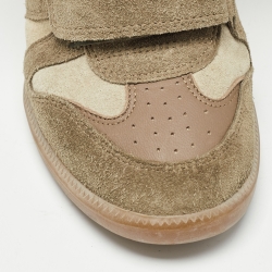 Pre Owned Isabel Marant Olive Green/Brown Suede And Leather Bekett Wedge High Top Sneakers Size 38