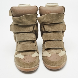 Pre Owned Isabel Marant Olive Green/Brown Suede And Leather Bekett Wedge High Top Sneakers Size 38