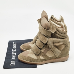 Pre Owned Isabel Marant Olive Green/Brown Suede And Leather Bekett Wedge High Top Sneakers Size 38