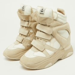 Pre Owned Isabel Marant White/Beige Leather and Suede Balskee Sneakers Size 41