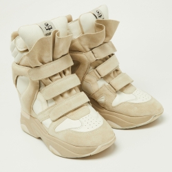 Pre Owned Isabel Marant White/Beige Leather and Suede Balskee Sneakers Size 41