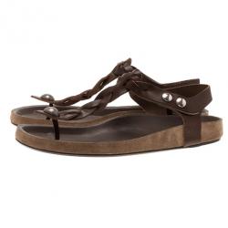 Pre Owned Isabel Marant Brown Braided Leather Brook Sandals Size 39