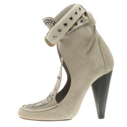 Pre Owned Isabel Marant Beige Suede Mossa Studded Cutout Ankle Boots Size 39