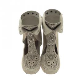 Pre Owned Isabel Marant Beige Suede Mossa Studded Cutout Ankle Boots Size 39