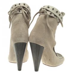 Pre Owned Isabel Marant Beige Suede Mossa Studded Cutout Ankle Boots Size 39