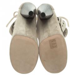 Pre Owned Isabel Marant Beige Suede Mossa Studded Cutout Ankle Boots Size 39