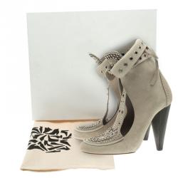 Pre Owned Isabel Marant Beige Suede Mossa Studded Cutout Ankle Boots Size 39