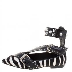 Pre Owned Isabel Marant Zebra Print Calf Hair Linzy Eyelet Pointed Toe Ballet Flats Size 37