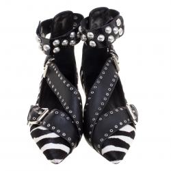 Pre Owned Isabel Marant Zebra Print Calf Hair Linzy Eyelet Pointed Toe Ballet Flats Size 37