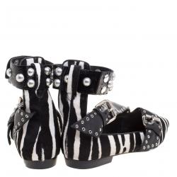 Pre Owned Isabel Marant Zebra Print Calf Hair Linzy Eyelet Pointed Toe Ballet Flats Size 37