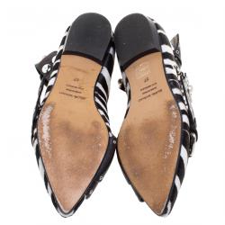 Pre Owned Isabel Marant Zebra Print Calf Hair Linzy Eyelet Pointed Toe Ballet Flats Size 37