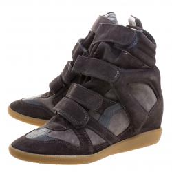 Pre Owned Isabel Marant Grey Suede Bekett Wedge Sneakers Size 39
