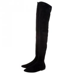 Isabel Marant Black Stretch Suede Brenna Over Knee Thigh High Boots Size 39