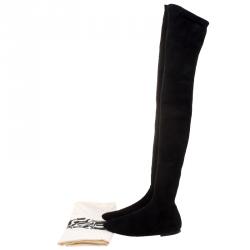 Isabel Marant Black Stretch Suede Brenna Over Knee Thigh High Boots Size 39