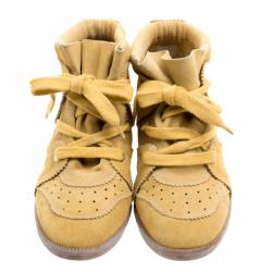 Pre Owned Isabel Marant Mustard Yellow Perforated Suede Etoile Wedge Sneakers Size 41