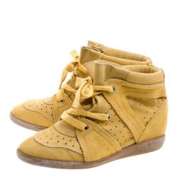 Pre Owned Isabel Marant Mustard Yellow Perforated Suede Etoile Wedge Sneakers Size 41