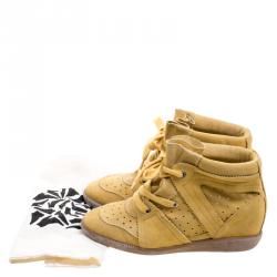 Pre Owned Isabel Marant Mustard Yellow Perforated Suede Etoile Wedge Sneakers Size 41