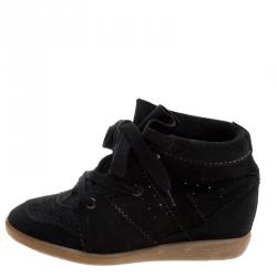 Isabel Marant Black Perforated Suede Etoile Wedge Sneakers Size 40