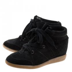 Isabel Marant Black Perforated Suede Etoile Wedge Sneakers Size 40
