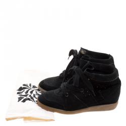 Isabel Marant Black Perforated Suede Etoile Wedge Sneakers Size 40