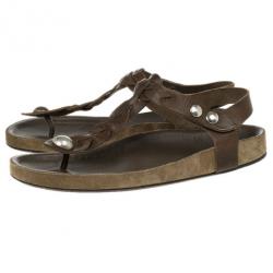Pre Owned Isabel Marant Brown Braided Leather Brook Sandals Size 38
