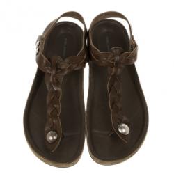 Pre Owned Isabel Marant Brown Braided Leather Brook Sandals Size 38