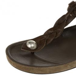 Pre Owned Isabel Marant Brown Braided Leather Brook Sandals Size 38