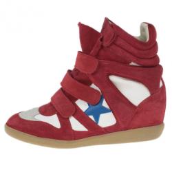 Pre Owned Isabel Marant Red Bayley Star Wedge Sneakers Size 41