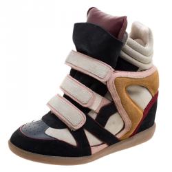 Pre Owned Isabel Marant Multicolor Suede and Leather Bekett Wedge Sneakers Size 40