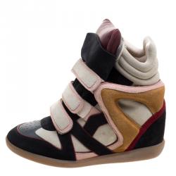 Pre Owned Isabel Marant Multicolor Suede and Leather Bekett Wedge Sneakers Size 40