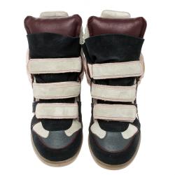 Pre Owned Isabel Marant Multicolor Suede and Leather Bekett Wedge Sneakers Size 40