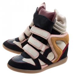 Pre Owned Isabel Marant Multicolor Suede and Leather Bekett Wedge Sneakers Size 40