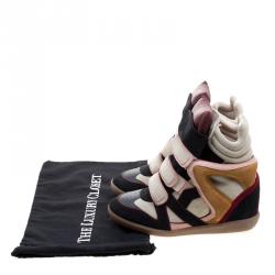 Pre Owned Isabel Marant Multicolor Suede and Leather Bekett Wedge Sneakers Size 40