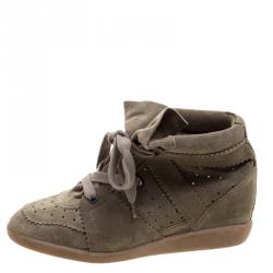 Pre Owned Isabel Marant Khaki Suede Etoile Bobby Wedge Sneakers Size 40