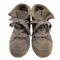 Pre Owned Isabel Marant Khaki Suede Etoile Bobby Wedge Sneakers Size 40