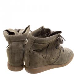 Pre Owned Isabel Marant Khaki Suede Etoile Bobby Wedge Sneakers Size 40