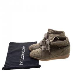 Pre Owned Isabel Marant Khaki Suede Etoile Bobby Wedge Sneakers Size 40