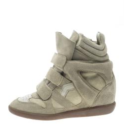 Pre Owned Isabel Marant Beige Suede Bekett Wedge Sneakers Size 37