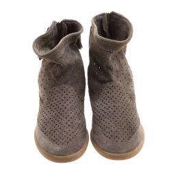 Pre Owned Isabel Marant Moss Green Perforated Suede Basley Ankle Boots Size 40