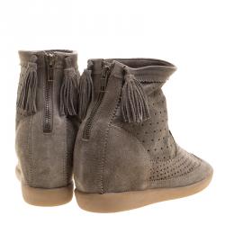 Pre Owned Isabel Marant Moss Green Perforated Suede Basley Ankle Boots Size 40