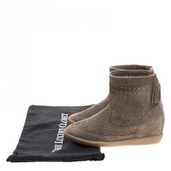 Pre Owned Isabel Marant Moss Green Perforated Suede Basley Ankle Boots Size 40