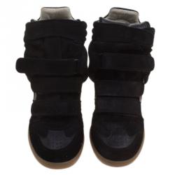 Pre Owned Isabel Marant Black Suede and Leather Bekett Wedge Sneakers Size 38