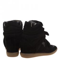 Pre Owned Isabel Marant Black Suede and Leather Bekett Wedge Sneakers Size 38